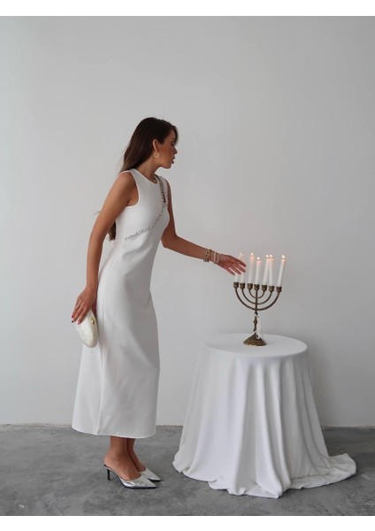 Mona Taş Detay Atlas Kumaş Uzun Elbise modelleri