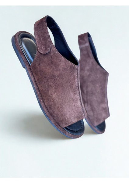 Kahve Süet Hakiki Deri Cırtlı Kadın Günlük Sandalet fiyatları