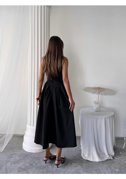 Dore Pileli Düğme Detay Midi Elbise modelleri