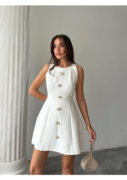 Düğmeli Atlas Mini Renata Elbise modelleri