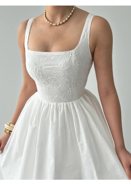 Askılı Keten Nakış Detaylı Uzun Elbise indirimleri