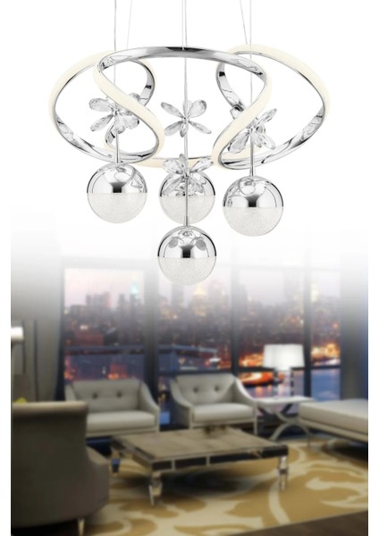 Rodin'lü 4'lü Gümüş Beyaz Power Ledli Sarkıt LED Avize