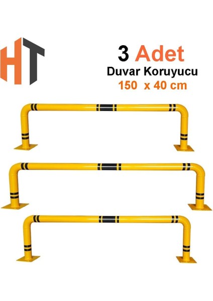 3'lü Otopark Yüksek Araç Stoperi, Bariyer Seti 150X40 cm