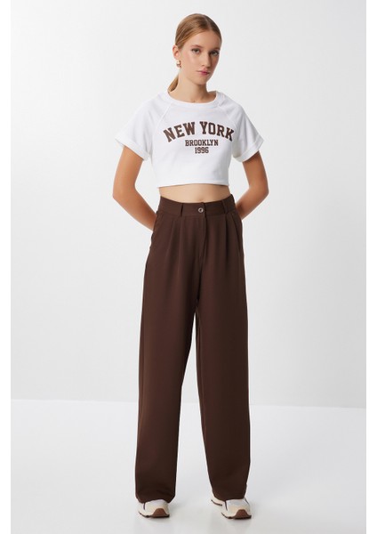 Cepli Dokuma Palazzo Pantolon LGK0007 Kahverengi