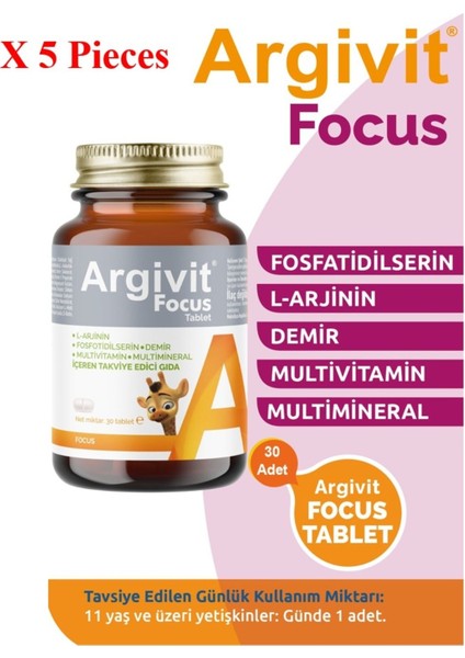 Focus Phosphatidilcerin, L-Arginine, Multivitamin And Multi-Mineral 30 Tablet 5 Pieces