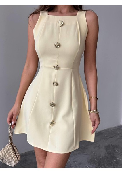 Düğmeli Atlas Mini Renata Elbise modelleri