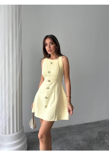 Düğmeli Atlas Mini Renata Elbise indirimleri