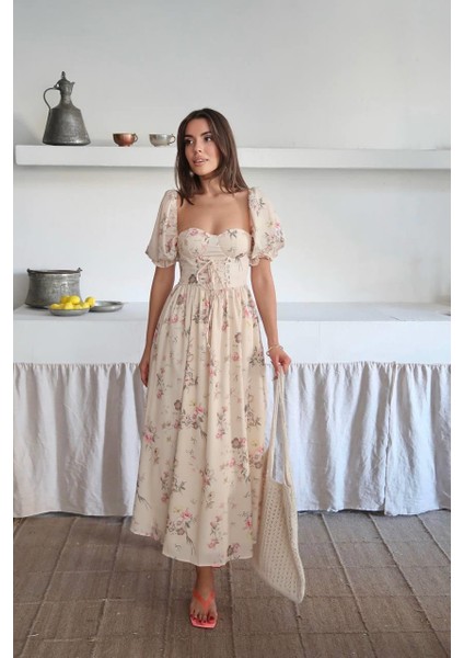 Çiçek Desenli Gloplu Tasarım Zoe Elbise fiyatları
