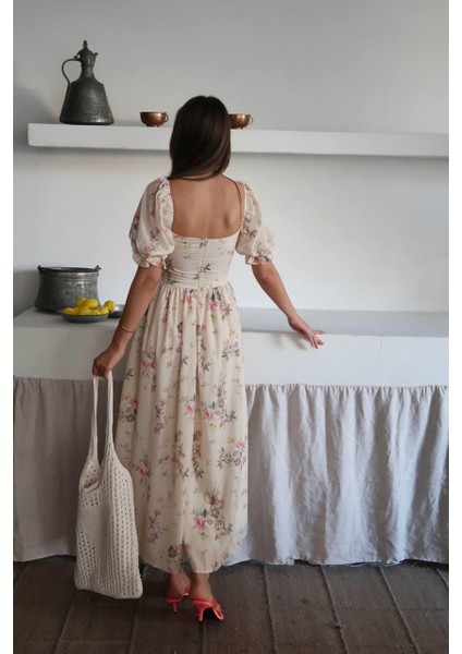 Çiçek Desenli Gloplu Tasarım Zoe Elbise fırsatları