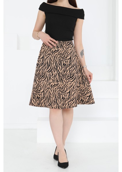 Desenli Mini Boy Etek Vizon - 27236