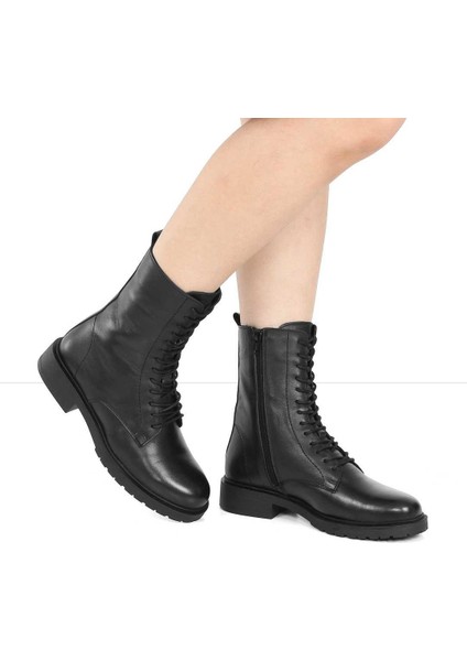 Kadın Siyah Fermuarlı Kalın Tabanlı Deri Postal Bot fiyatları