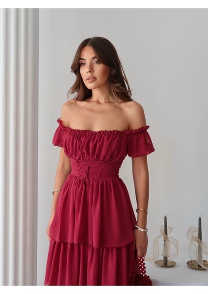 Zuzu Straplez Şifon Uzun Elbise