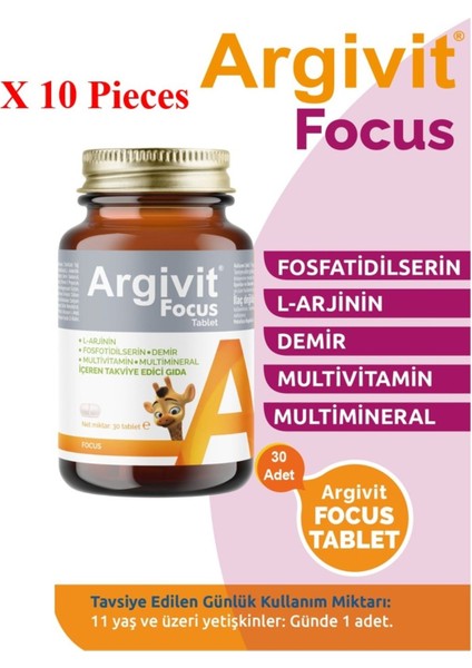 focus Phosphatidilcerin, L-Arginine, Multivitamin And Multi-Mineral 30 Tablet 10 Pieces