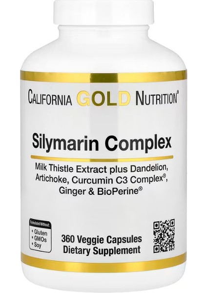 Silymarin Complex With Milk Thistle Extract Plus Dandelion, Artichoke, Ginger, And Bioperine, 360 Veggie Capsules