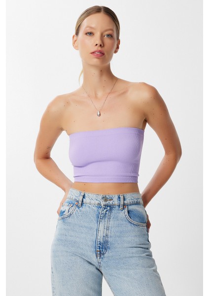 Straplez Fitilli Örme 2'li Paket Büstiyer LUB0211 Lila Beyaz fiyatları