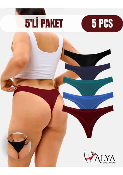Kadın Pamuklu Tanga Külot - Siyah, Bordo, Koyu Yeşil, Indigo, Lacivert, S