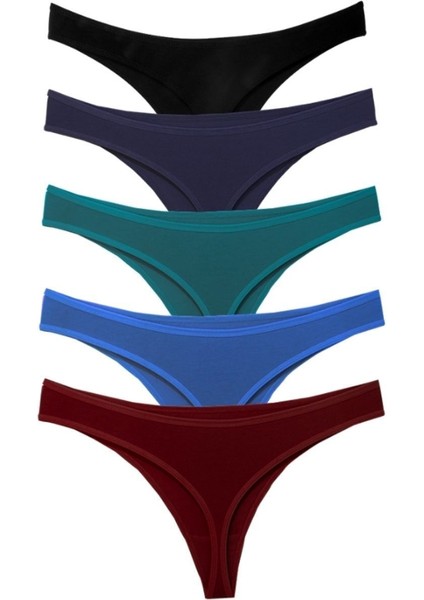 Kadın Pamuklu Tanga Külot - Siyah, Bordo, Koyu Yeşil, Indigo, Lacivert, S