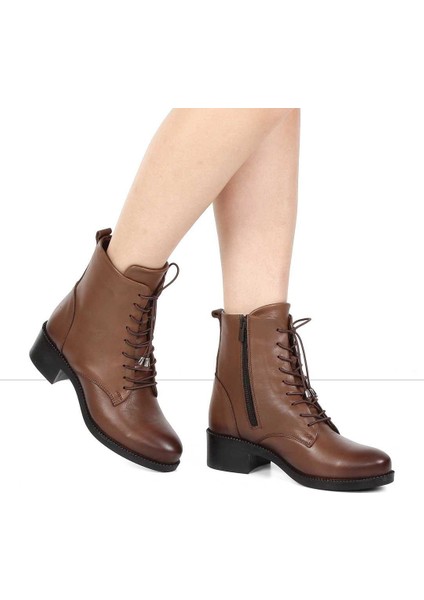 Kadın Ceviz Fermuarlı Kalın Topuklu Deri Bot fiyatları