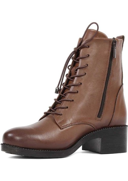 Kadın Ceviz Fermuarlı Kalın Topuklu Deri Bot fırsatları