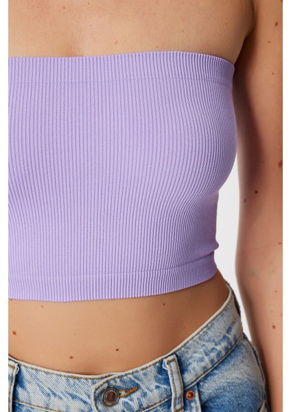 Straplez Fitilli Örme 2'li Paket Büstiyer LUB0211 Lila Beyaz fırsatları