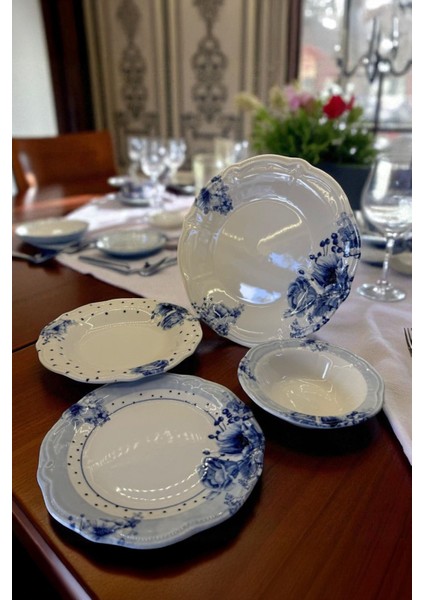 Rosabella 24 Parça Porselen Dijital Baskı 6 Kişilik Yemek Takımı Pembe