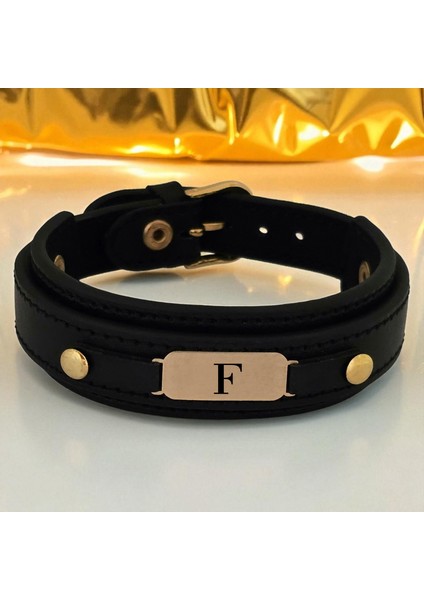 14 Ayar Altın Plakalı F Harfine Özel Doğal Siyah Derili Oval Figürlü Hediye BILEKLIK-564HARF fiyatları