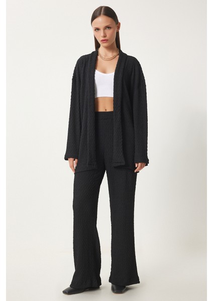 Dokulu Örme Kimono Pantolon Takım LRG0012 Siyah fiyatları