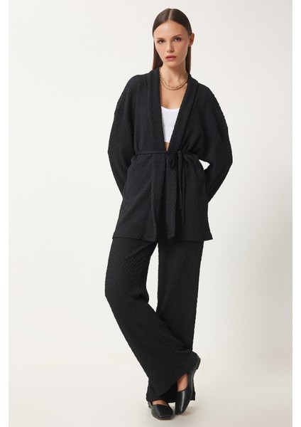 Dokulu Örme Kimono Pantolon Takım LRG0012 Siyah fırsatları