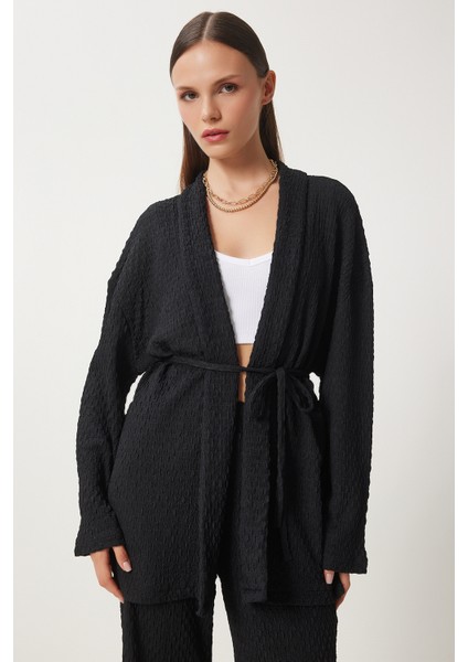 Dokulu Örme Kimono Pantolon Takım LRG0012 Siyah indirimleri