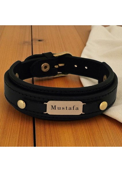 14 Ayar Altın Plakalı Mustafa Ismine Özel Doğal Siyah Derili Oval Figürlü Hediye BILEKLIK-564ISIM fiyatları