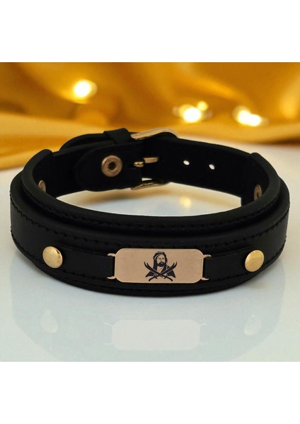 Altın Plakalı 14 Ayar Hz Ali Temalı Oval Figürlü Doğal Siyah Derili Hediye BILEKLIK-564SEMBOL fiyatları