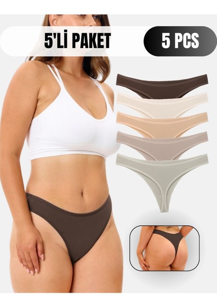 Kadın Tanga Külot, Pamuklu String Iç Çamaşırı, Düşük Bel - Kahve, Taş, Pudra, Bej, Açık Kahve, L