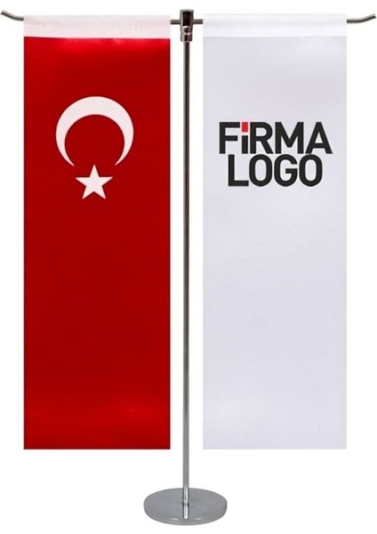 Kişiye Özel Masa Bayrağı - Çift Direk Masa Bayrağı - Logolu Masa Bayrağı - Kırlangıç Bayrak