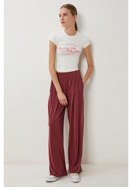 Geniş Paça Dökümlü Modal Pantolon LUB0208 Kiremit