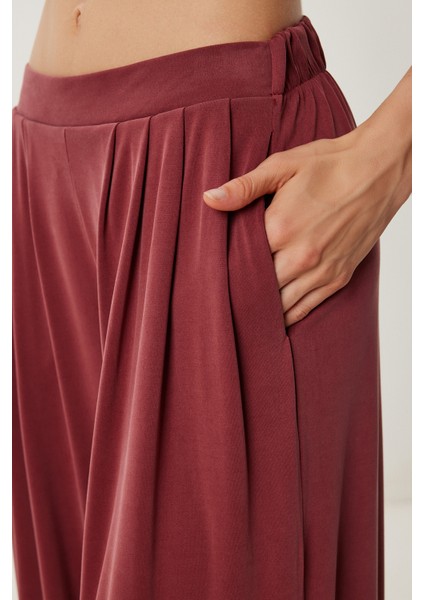Geniş Paça Dökümlü Modal Pantolon LUB0208 Kiremit fırsatları