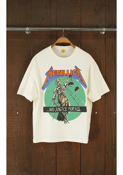 Metallica and Justice For All Oversize Kısa Kollu Off White Tshirt