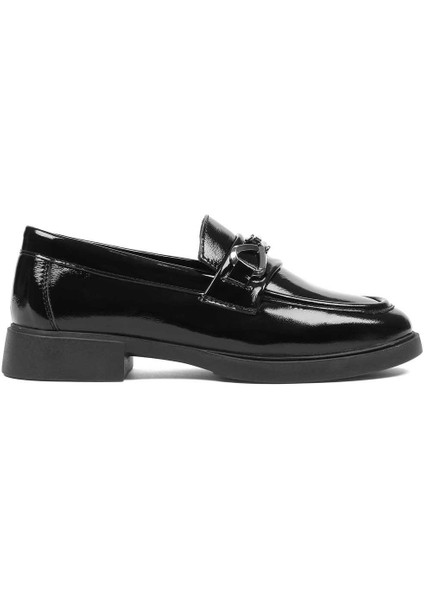 Kadın Siyah Tokalı Rugan Deri Loafer