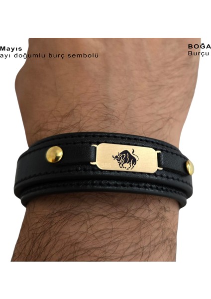 14 Ayar Plakalı Altın Boğa Burçları Için Doğal Siyah Derili Oval Figürlü Hediye BILEKLIK-564BURÇ fırsatları