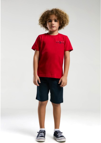 Erkek Çocuk Sırt Yazılı Kırmızı Şortlu Bermuda Pijama Takım modelleri