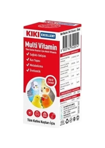 Kiki Excellent Kuşlar Için Multi Vitamin Sıvı Damla 25 ml