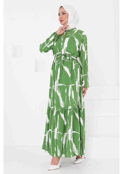 Desenli Tünelli Elbise Yesil - 27430 fırsatları