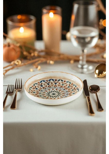 Aquarelle 24 Parça Porselen Dijital Baskı 6 Kişilik Yemek Takımı Mavi fırsatları