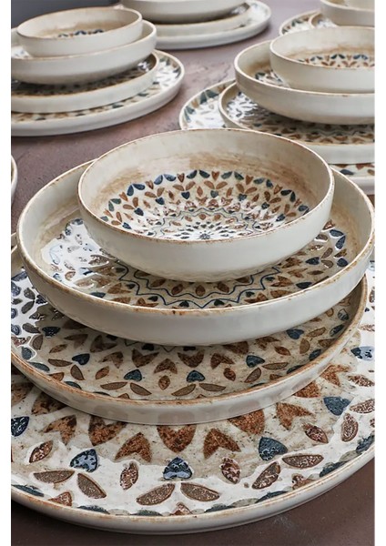 Aquarelle 24 Parça Porselen Dijital Baskı 6 Kişilik Yemek Takımı Mavi