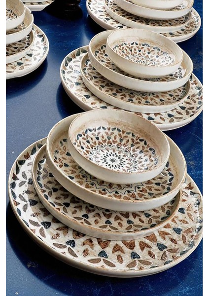 Aquarelle 24 Parça Porselen Dijital Baskı 6 Kişilik Yemek Takımı Mavi