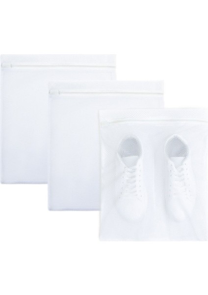 3 Adet Beyaz Fermuarlı Ayakkabı Çamaşır Yıkama Filesi Torbası 35X40 fırsatları