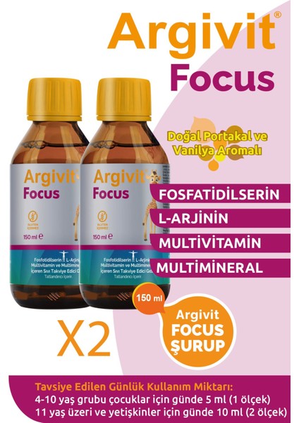 Focus Avantajlı Aile Paketi (2 x 150 Ml) - Fosfatidilserin, L-Arjinin Şurup 150 ml