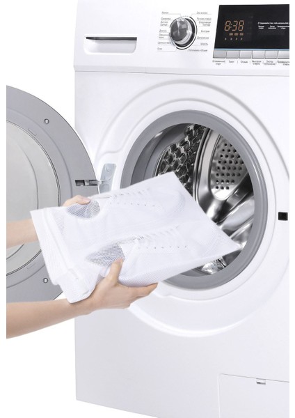 3 Adet Beyaz Fermuarlı Ayakkabı Çamaşır Yıkama Filesi Torbası 35X40