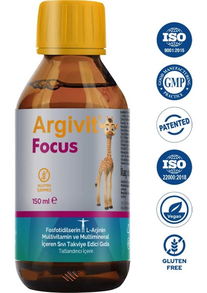 Focus Şurup-(Fosfatidilserin,l-Arjinin,multivitamin ve Multimineral 150 Ml)- Karışık Meyve Aromalı fiyatları