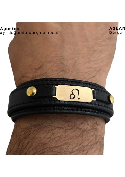 14 Ayar Plakalı Altın Ağustos Ayı Doğumlarına Doğal Siyah Derili Oval Figürlü Hediye BILEKLIK-564AY fırsatları