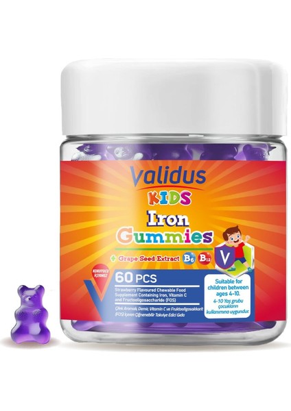 Kids Iron Vitamin C Vitamin B6 - B12 Fos 60 Gummies